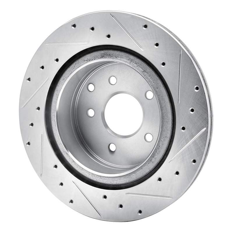 Infiniti G35 Brake Rotor (1) - Rear Left - R1 Concepts - Drilled & Slotted - Silver - `03-`08
